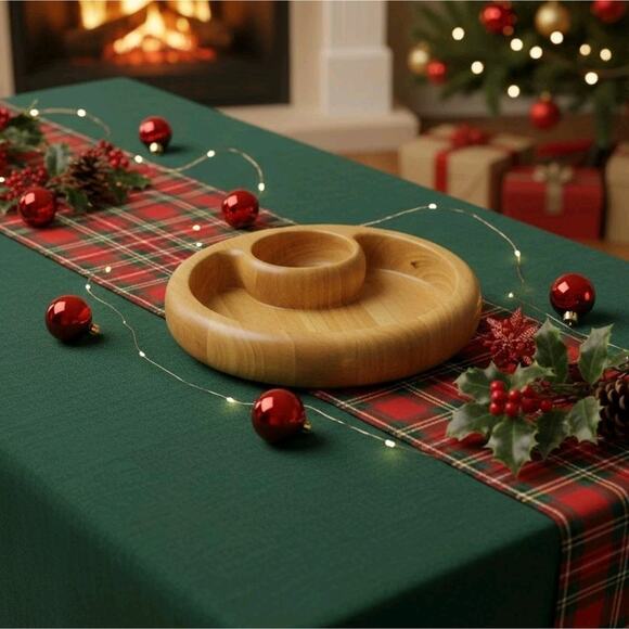Crate & Barrel Beechwood Chip Dip Bowl Party Holiday Serving Dish Appetizer Tray - Picture 2 of 12